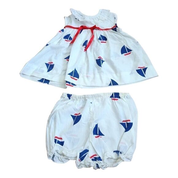 Vintage Sailboat Dress & Bloomer Set by Hugs N Kisses SZ 18M